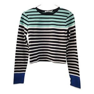 T By Alexander Wang Striped Long Sleeve Crop Top Size Small Casual Grunge Fall